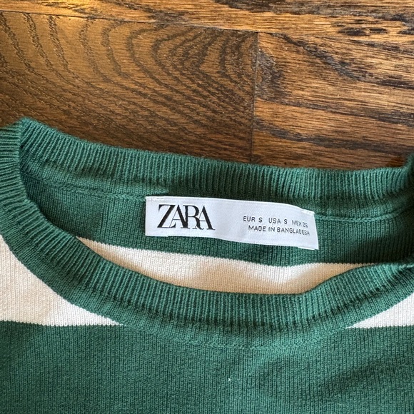 Zara Striped Long Sleeve Knit Top in Green and Cream - Picture 2 of 2